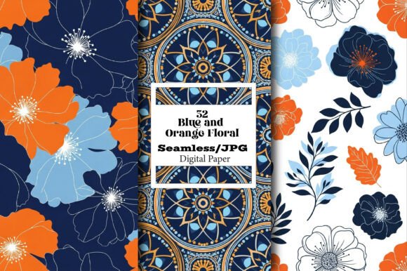 Blue and Orange Floral Seamless Papers: A Versatile Tool for Creative Expression