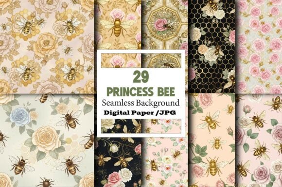 Charming Princess Bee Digital Paper for Creative Projects