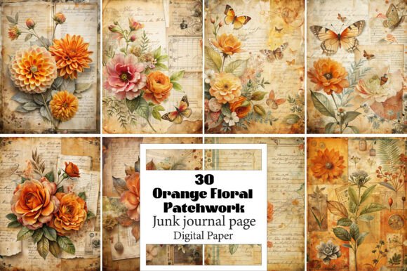 Explore the Versatility of Orange Floral Patchwork Collages Sheets