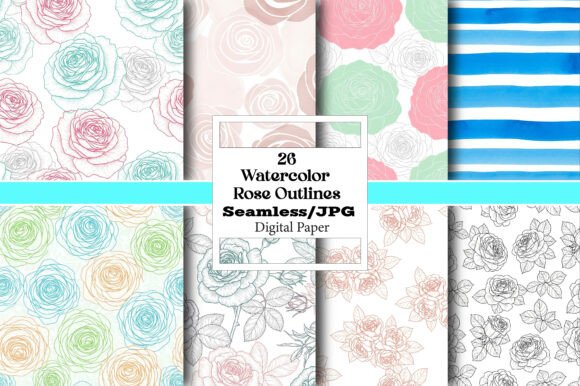 Explore the Versatility of Watercolor Rose Outlines Pattern