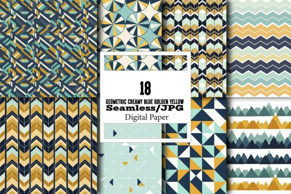 Geometric Creamy Blue Golden Yellow: A Versatile Design Asset