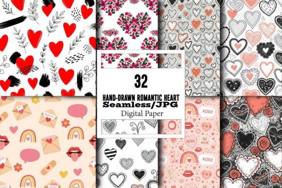 Hand-Drawn Romantic Heart Mix Pattern: A Versatile Design for Creative Projects