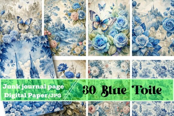 Rediscover the Timeless Charm of Blue Toile Junk Journal Pages