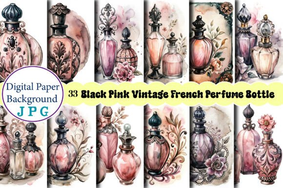 Strategic Use of Black Pink Vintage French Perfume Bottle for Creative and Professional Projects