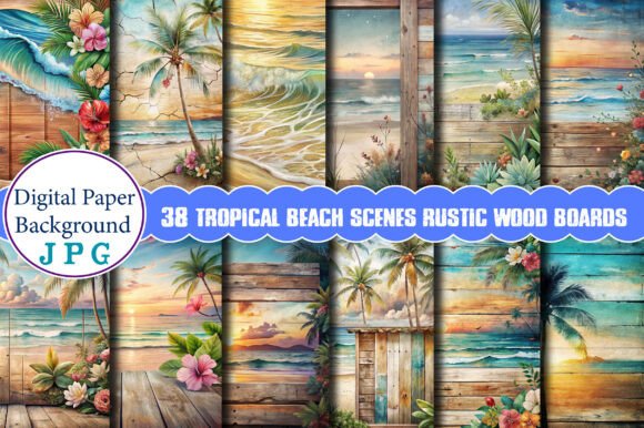 Tropical Beach Scenes Rustic Wood Boards