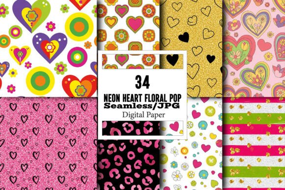 Unleash Your Creativity with Neon Heart Floral Pop Patterns