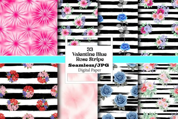 Valentine Blue Rose Stripe Pattern: A Versatile Design for Creative Projects