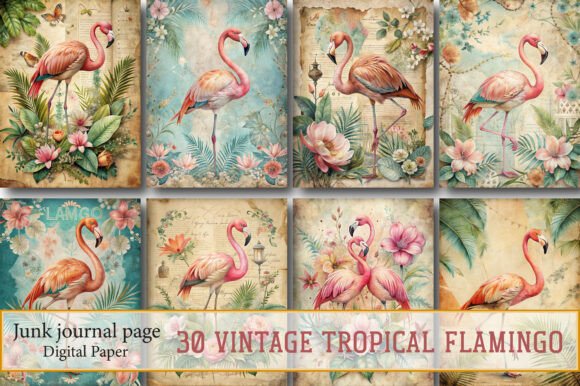 Vintage Tropical Flamingo Journal Pages: A Versatile and Charming Design Solution