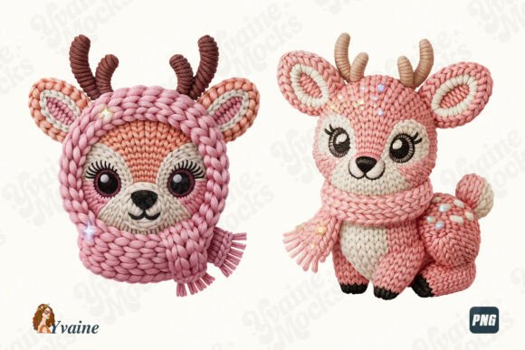 Wrap Your Designs in Cozy, Coquette Christmas Vibes with Faux Yarn Crochet Christmas Reindeer PNG